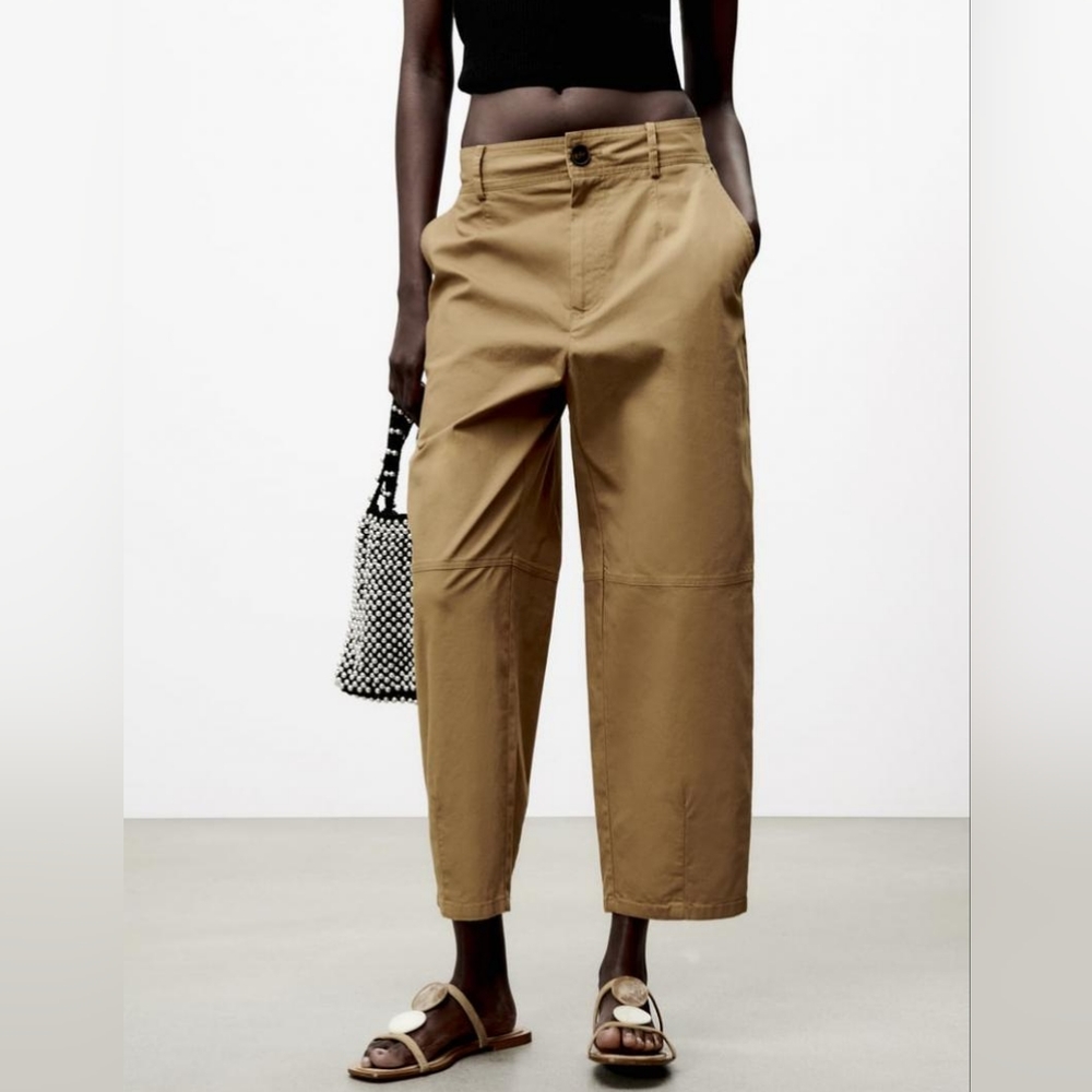 Zara NWT 100% cotton slouchy pants S - Picture 2 of 9